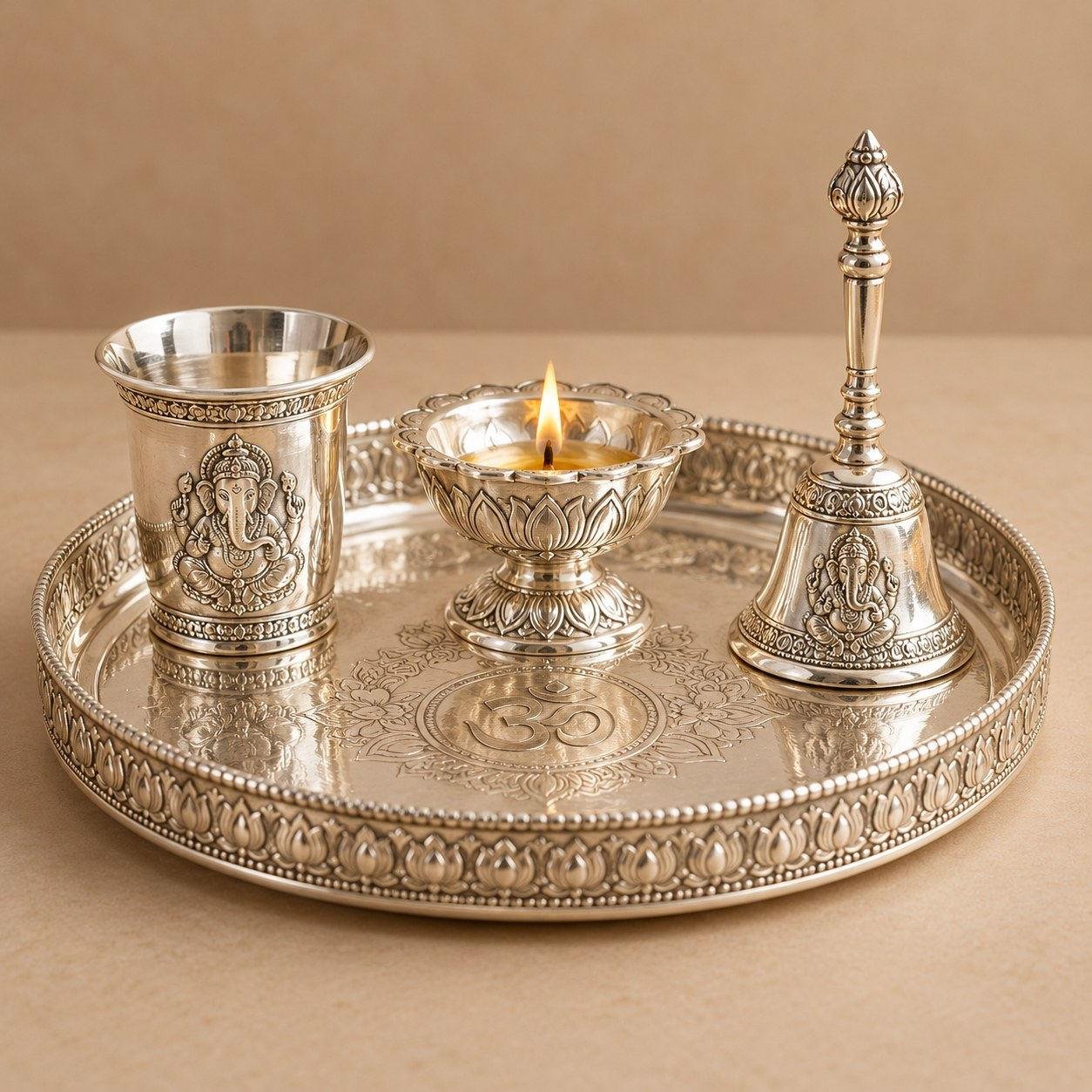 White Metal Pooja Set